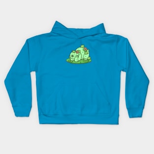 Bubbles the Bear Lounging with Frog Friends Kids Hoodie